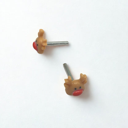 Reindeer Red Nose Rudolph Christmas Post Doll Earrings • 2mm Post for 18 Inch Fashion Doll