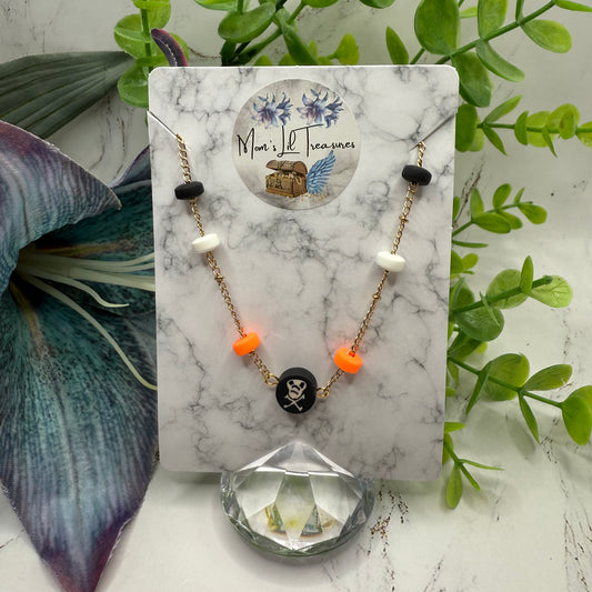 Skull Bones Halloween Silicone Beaded Gold Chain Doll Necklace • 18 Inch Fashion Doll Jewelry