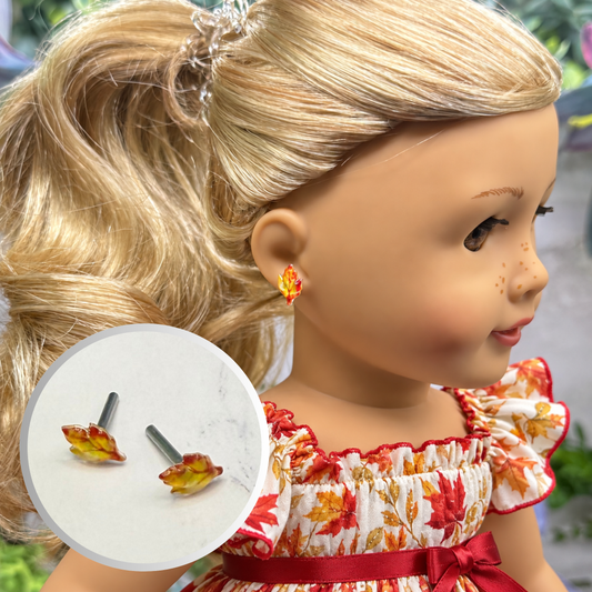 Autumn Fall Leaf 2mm Post Doll Earrings | fits 18 Inch Fashion Doll • American Girl