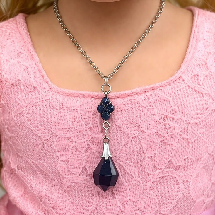 Black Teardrop Crystal & Rhinestone Dangle Necklace • 18” Fashion Doll Jewelry