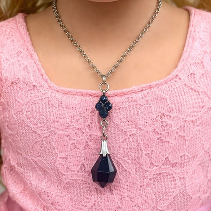 Black Teardrop Crystal & Rhinestone Dangle Necklace • 18” Fashion Doll Jewelry