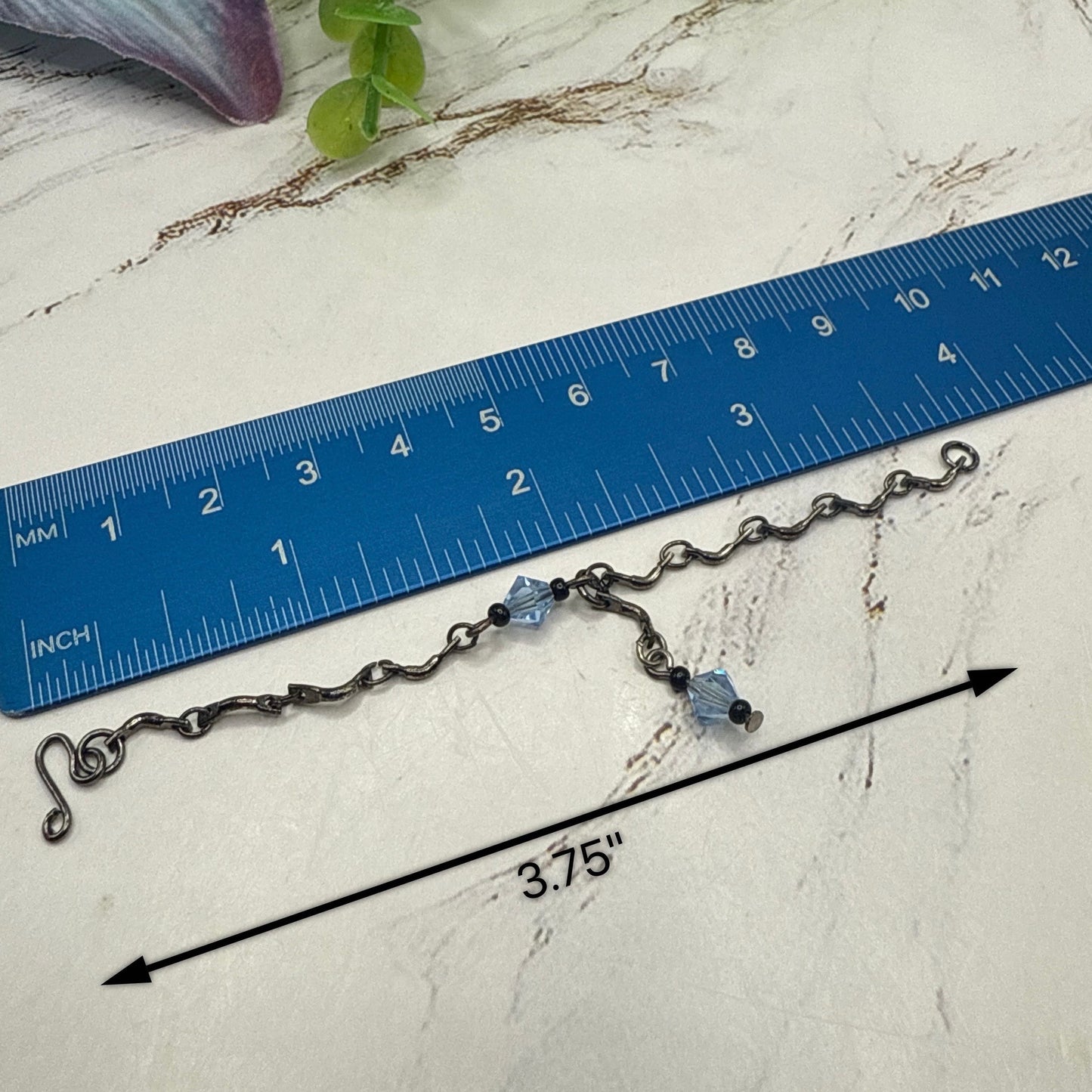 Blue Glass Crystal Gunmetal Silver Curved Link Doll Necklace • 16 Inch Fashion Doll Jewelry