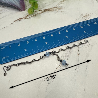 Blue Glass Crystal Gunmetal Silver Curved Link Doll Necklace • 16 Inch Fashion Doll Jewelry