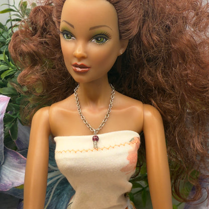 Red Drop Silver Spiral Pendant Doll Necklace • 16 Inch Fashion Doll Jewelry