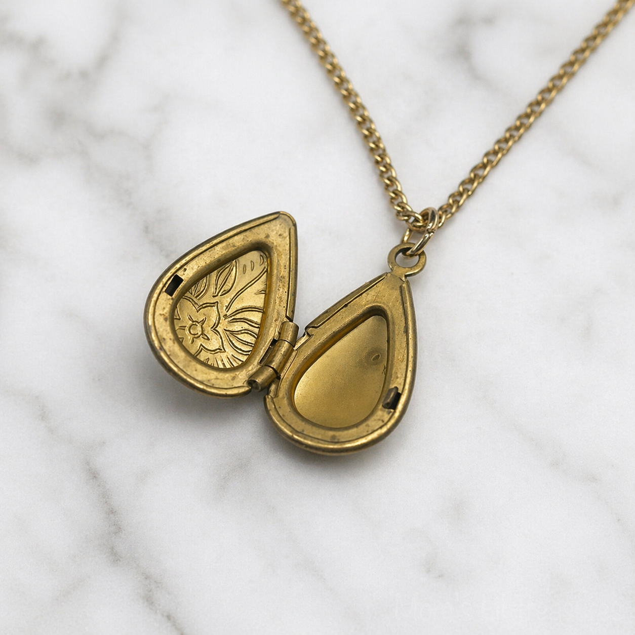 Gold Turquoise Accent Teardrop Locket Doll Necklace • 18” Fashion Doll Jewelry
