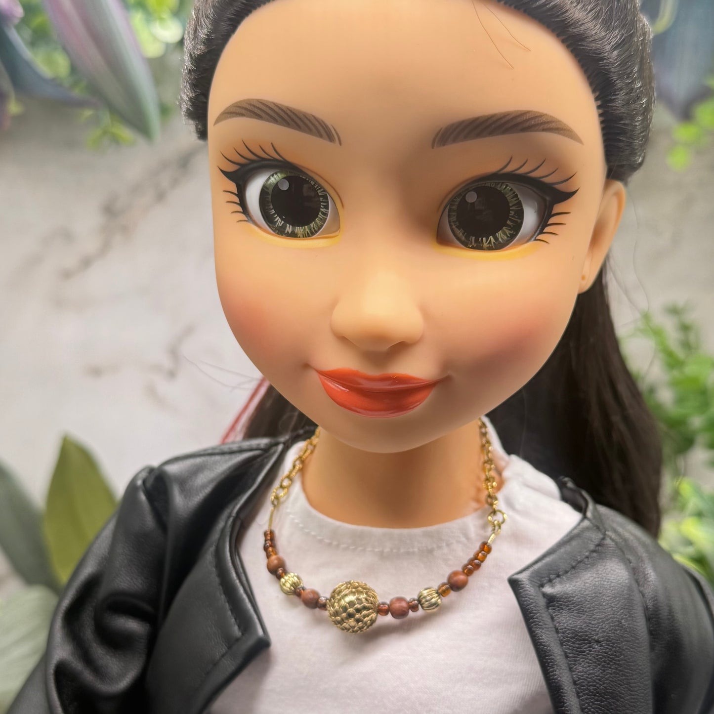 Brown Gold Beaded Flex Wire Collar Style Doll Necklace • 18 Inch Fashion Doll Jewelry