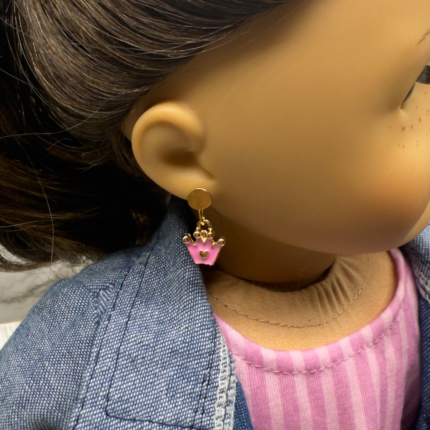Pink Crown Princess Heart Charm Doll Earring DANGLE ONLY • 18” Fashion Doll Jewelry