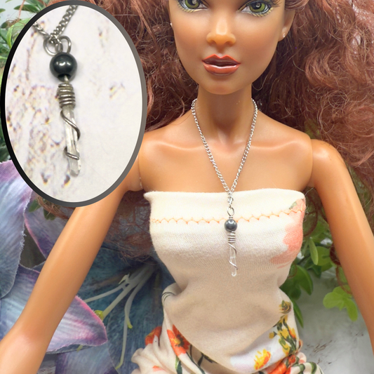 Metallic Gray Quartz Crystal Pendant Doll Necklace • 16 Inch Fashion Doll Jewelry