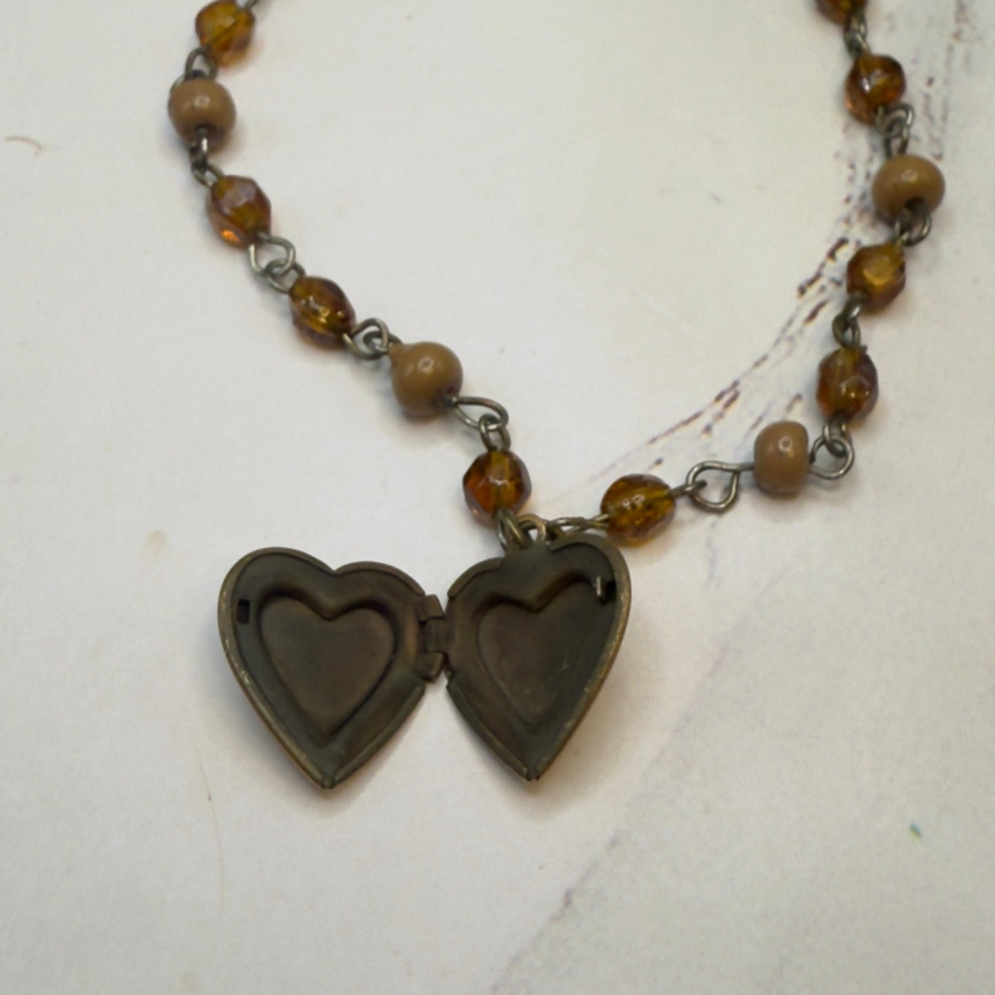 Dog Heart Locket Brown & Crystal Acrylic Beaded Doll Necklace • 18 Inch Fashion Doll Jewelry