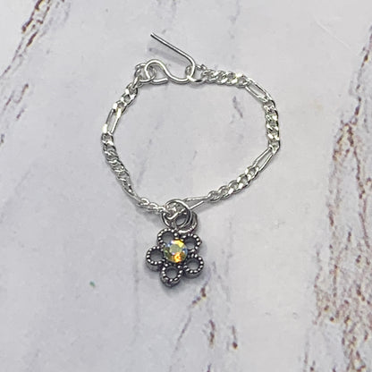 AB Rhinestone Flower Pendant Silver Chain Doll Necklace • 16 Inch Doll Jewelry