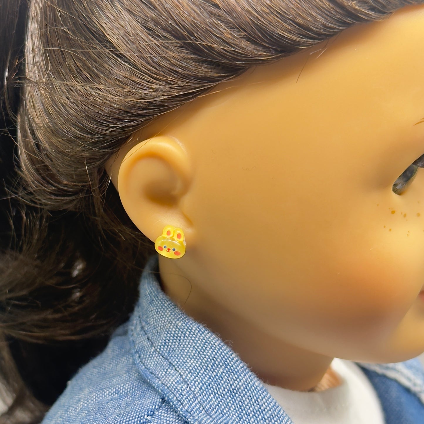 Yellow Bunny Easter Post Doll Earrings • 2mm Post for 18 Inch Fashion Doll