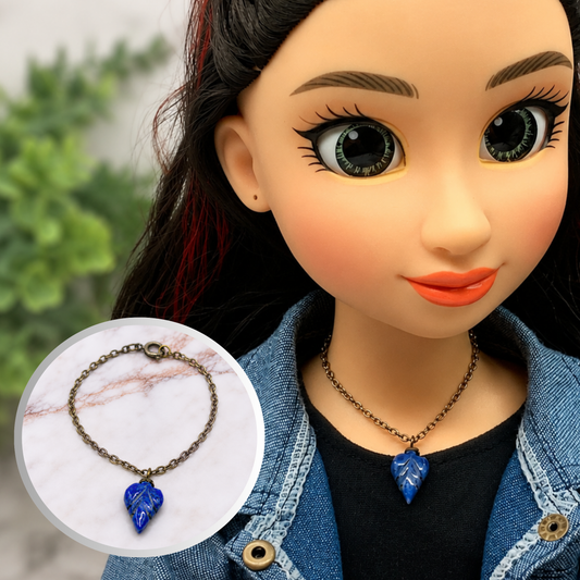 Blue Arrowhead Heart Shape Glass Pendant Doll Necklace • 18 Inch Doll Jewelry