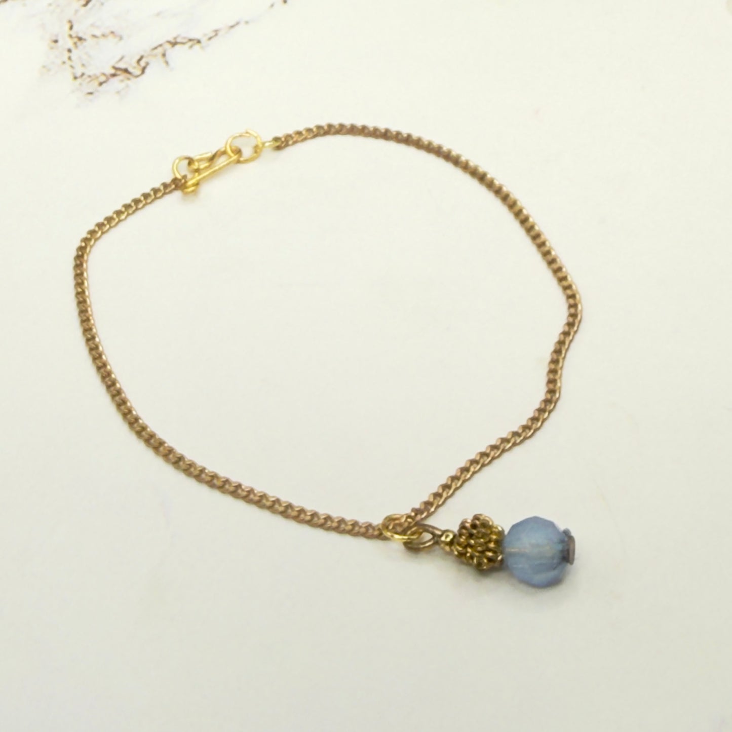 Light Blue Glass Drop Charm Gold Chain Doll Necklace • 18 Inch Fashion Doll Jewelry