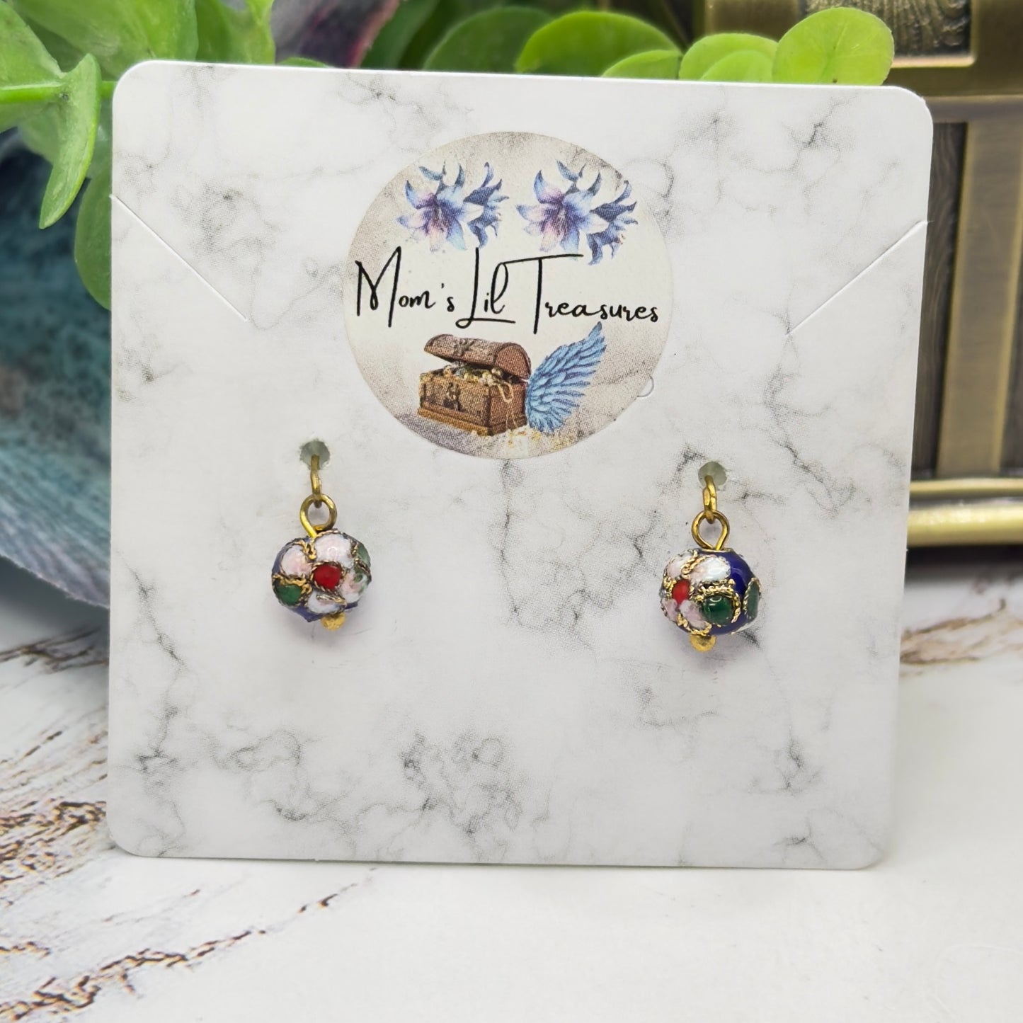 Blue Cloisonné Floral Design Doll Earrings • 18 Inch Fashion Doll Jewelry