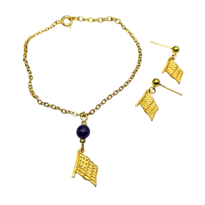 Blue Bead Gold Flag Dangle Doll Necklace & Earrings Set for 18 Inch Fashion Doll