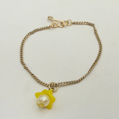 Yellow Flower Pearl Center Charm Gold Chain Doll Necklace • 14 Inch Fashion Doll Jewelry