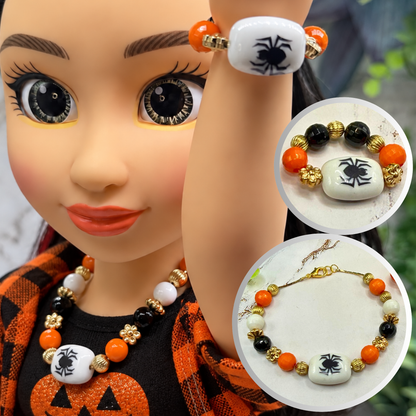 Halloween Spider Necklace and Stretch Bracelet Set | for 18 Inch Fashion Doll