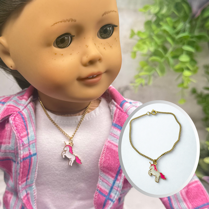 Unicorn Charm Gold Chain Doll Necklace • 18 Inch Fashion Doll Jewelry