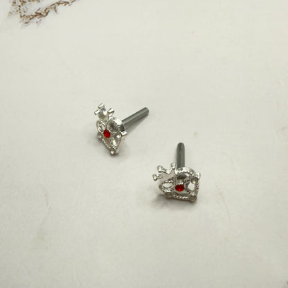 Silver Heart w/ Crown Red Rhinestone Post Doll Earrings • 2mm Post for 18 Inch Fashion Doll