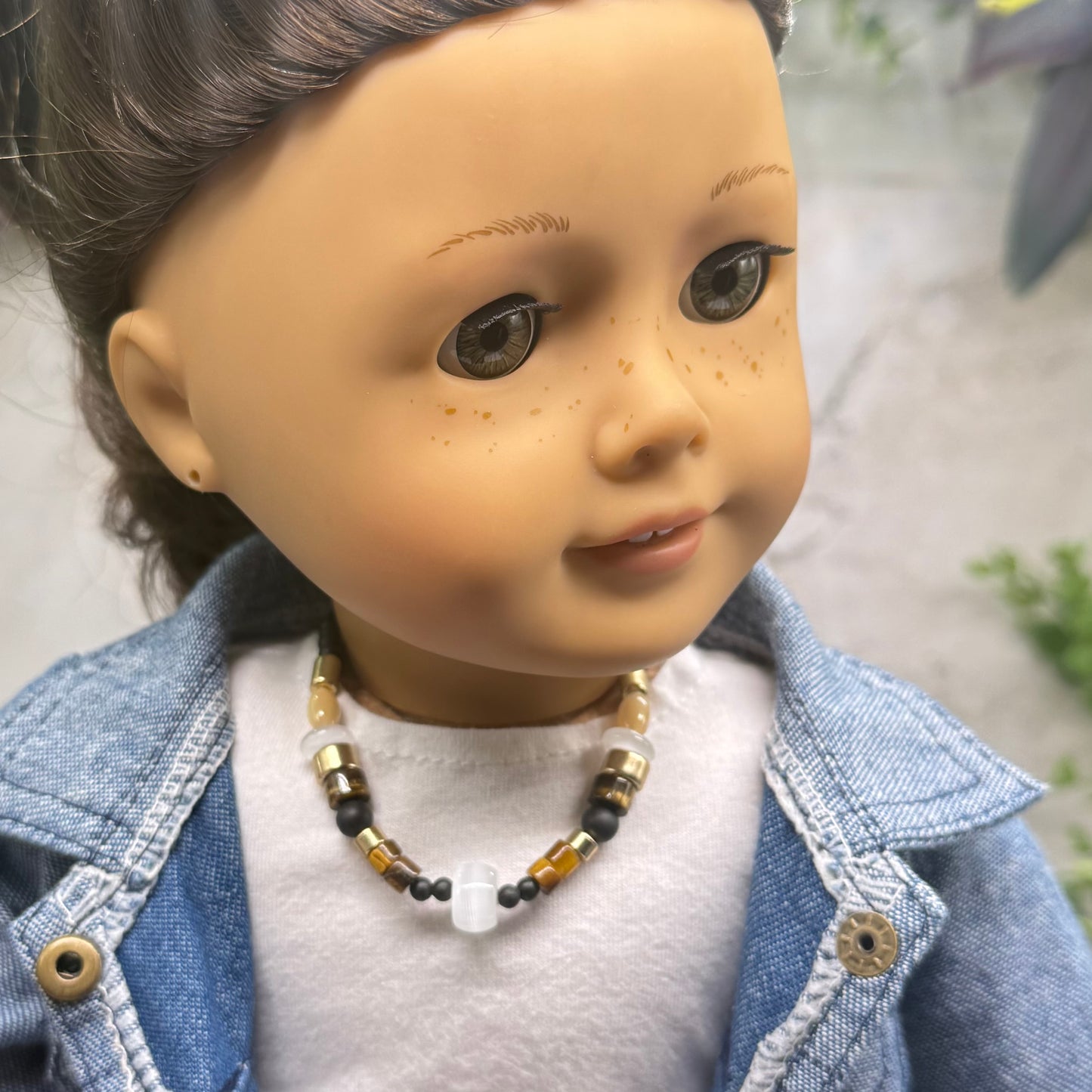 Multi Color Shape Brown Gold Beaded Doll Necklace • 18 Inch Fashion Doll Jewelry