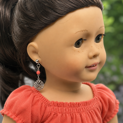 Dark Orange Bead with Silver Filigree Dangle Doll Earring DANGLE ONLY fits 2mm post for 18 Inch Fashion Dolls