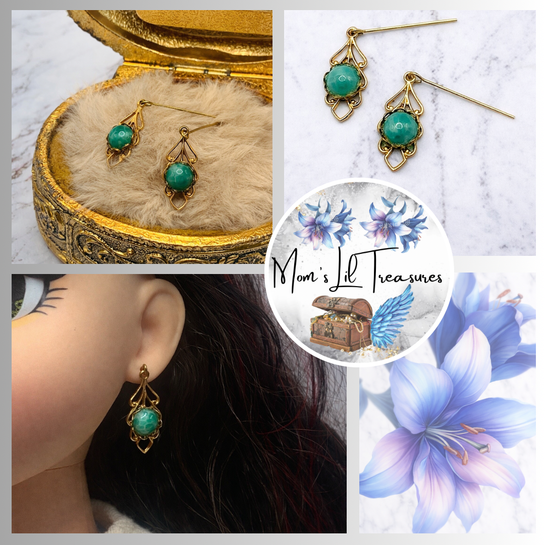 Gold Filigree Green Center Dangle Doll Earrings • 18 Inch Fashion Doll Jewelry