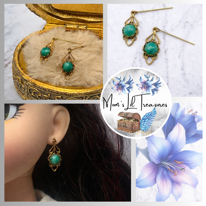 Gold Filigree Green Center Dangle Doll Earrings • 18 Inch Fashion Doll Jewelry