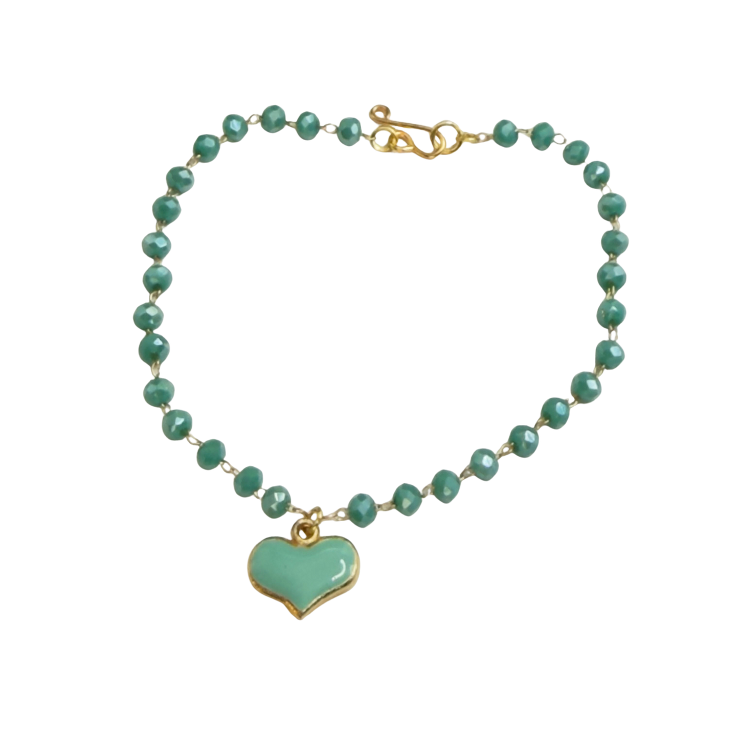 Turquoise Green Heart Charm Glass Beaded Doll Necklace • 18 Inch Fashion Doll Jewelry