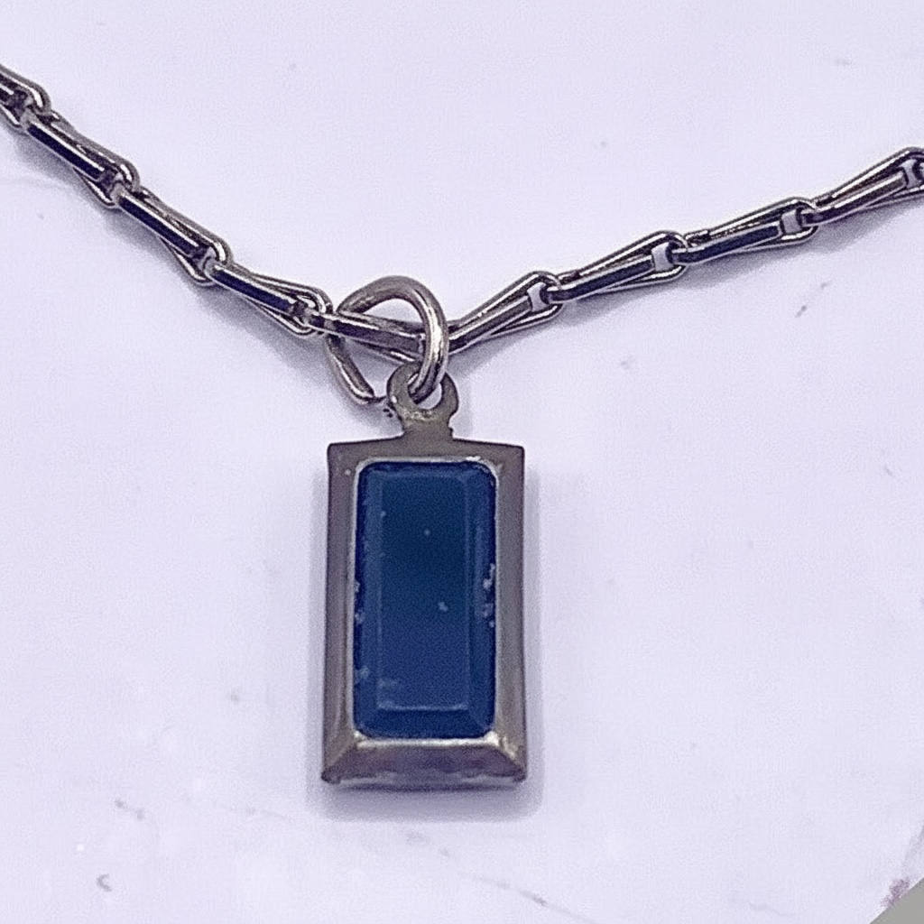 Black Glass Rectangular Pendant Silver Doll Necklace • 18 Inch Doll Jewelry