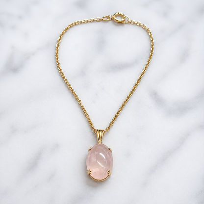 Oval Opal Light Pink Glass Pendant Gold Chain Doll Necklace • 18” Doll Jewelry