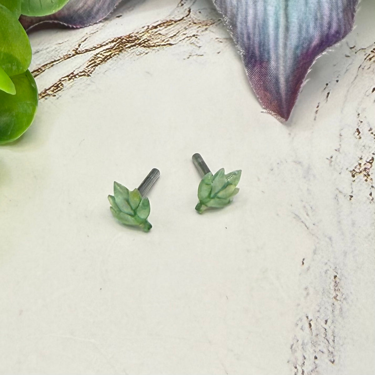 Green Fall Leaf 2mm Post Doll Earrings | fits 18 Inch Fashion Doll • American Girl