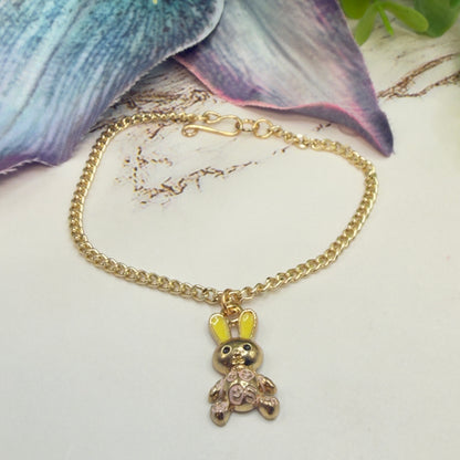Bunny Yellow & Pink Enamel Detail Charm Doll Necklace Easter • 18 Inch Fashion Doll Jewelry