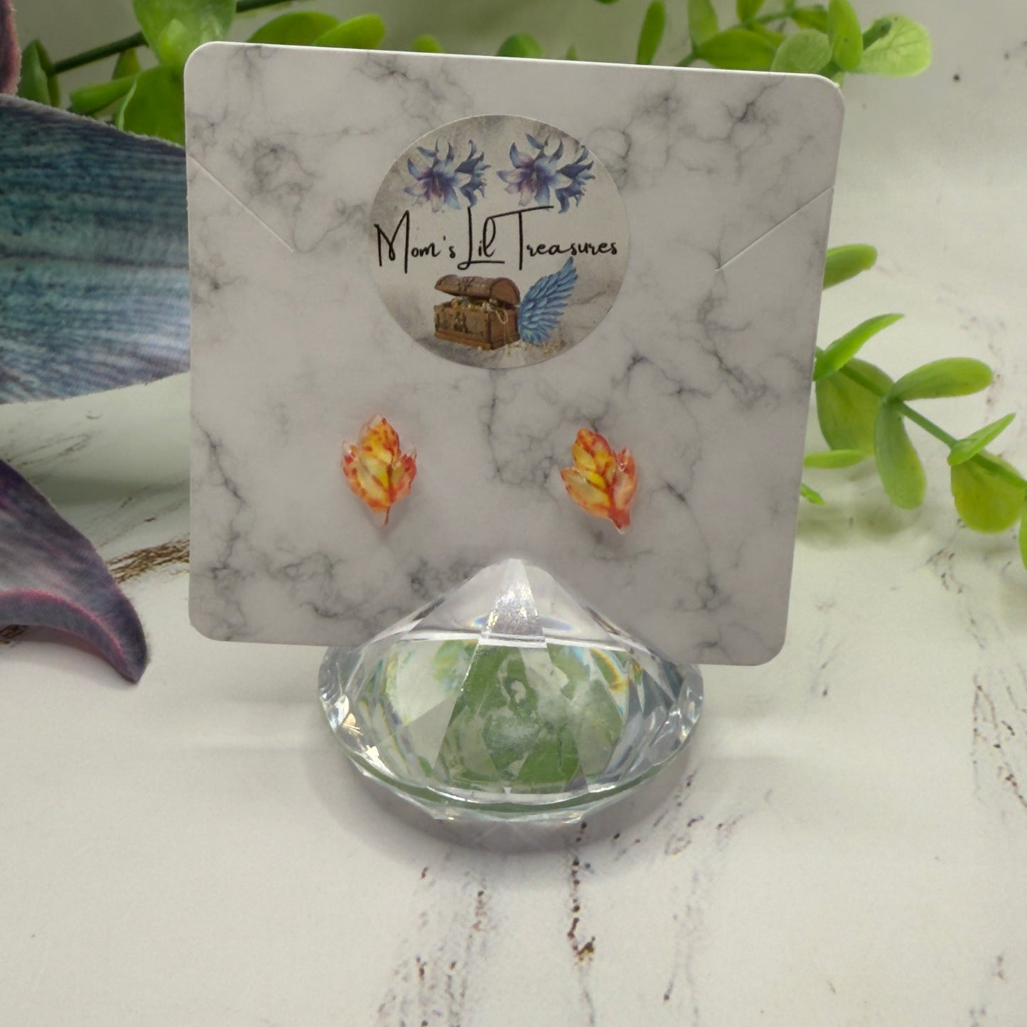 Orange Golden Autumn Fall Leaf Post Doll Earrings • 2mm Post for 18 Inch Fashion Doll