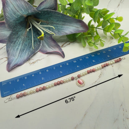 Pink Glass Pearl Oval Pendant Doll Necklace & Earrings • 18 Inch Fashion Doll Jewelry