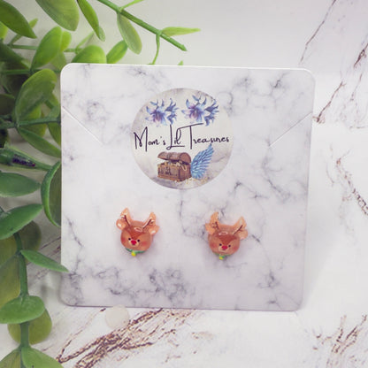 Christmas Reindeer Rudolph Post Doll Earrings • 2mm Post for 18 Inch Fashion Doll