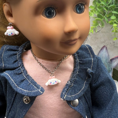Cinnamoroll Sanrio White Puppy Charm Doll Necklace & Earrings • 18 Inch Fashion Doll Jewelry