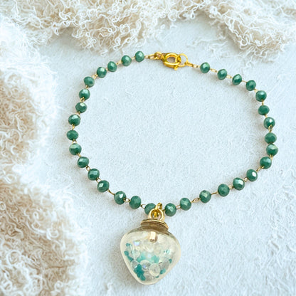 Clear Heart Charm W/ Crystals Turquoise Blue Glass Beaded Doll Necklace • 18 Inch Fashion Doll Jewelry