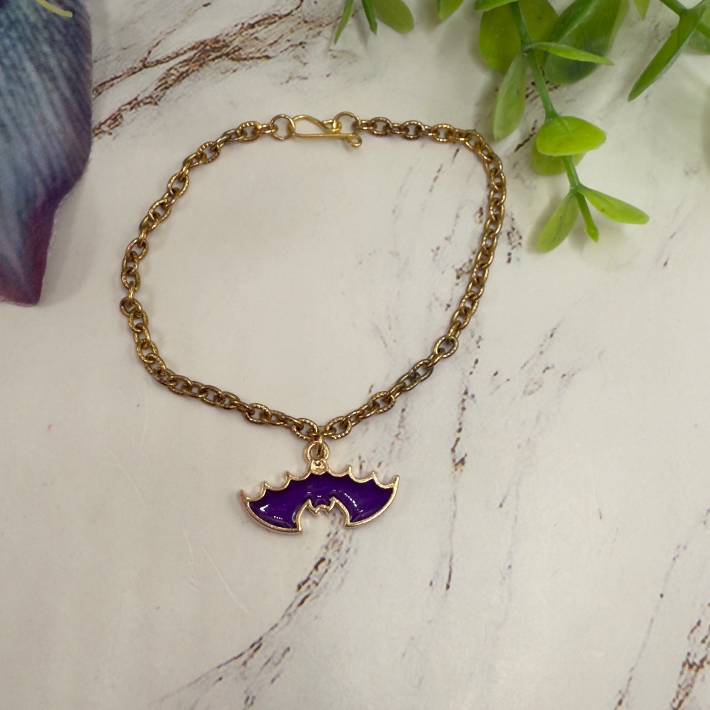 Purple Bat Charm Halloween Doll Necklace • 18 Inch Fashion Doll Jewelry