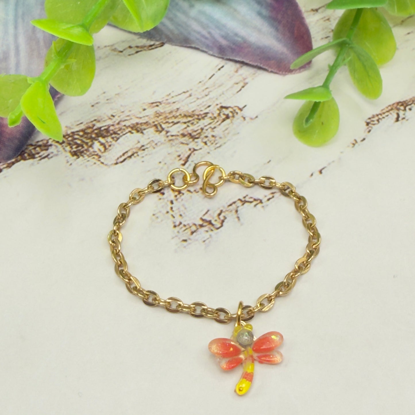 Yellow Orange Dragonfly Charm Gold Chain Doll Necklace • 14 Inch Fashion Doll Jewelry