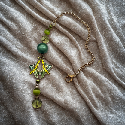 Green  Enamel  Rhinestone  Acrylic Beaded Chain • Car Mirror Charm / Sun Catcher