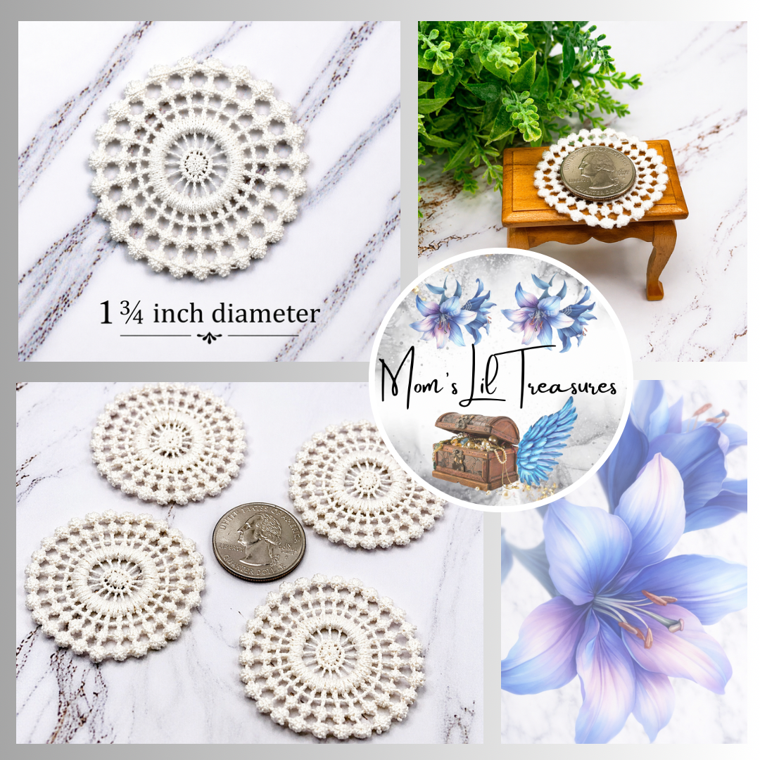 Set of 4 Off White Cream Crochet Fabric Doilies Doily • Dollhouse Miniature