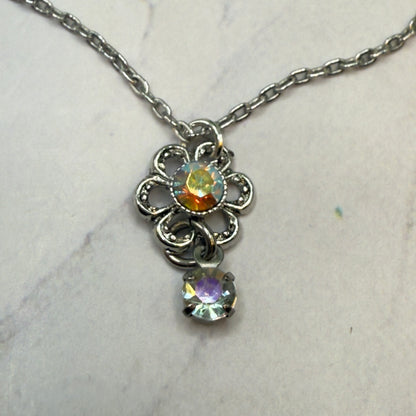 AB Rhinestone Flower Pendant Doll Necklace & Earrings Set• 18 Inch Fashion Doll Jewelry