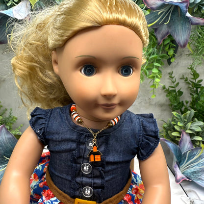 Haunted House Halloween Charm Silicone Disc Beads on Gold Chain Doll Necklace • 18 Inch Fashion Doll Jewelry