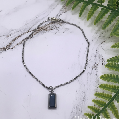 Black Glass Rectangular Pendant Silver Doll Necklace • 18 Inch Doll Jewelry