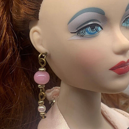 Pink Glass Pearl Gold Dangle Doll Earrings •  16 Inch Fashion Doll Jewelry