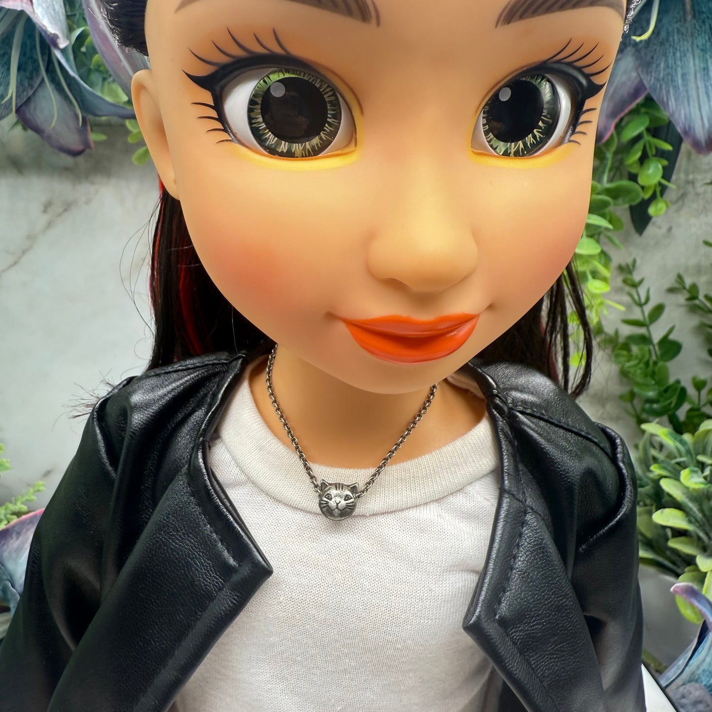 Silver Pewter Tone Cat Slide Charm Doll Necklace • 18 Inch Fashion Doll Jewelry