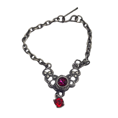 Red Rhinestone Gunmetal Silver Filigree Collar Doll Necklace • 16” Doll Jewelry