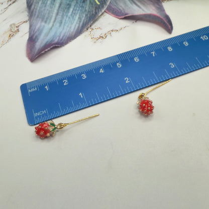 Strawberry Enamel Gold Charm Necklace & Earrings Set • 18 Inch Fashion Doll Jewelry