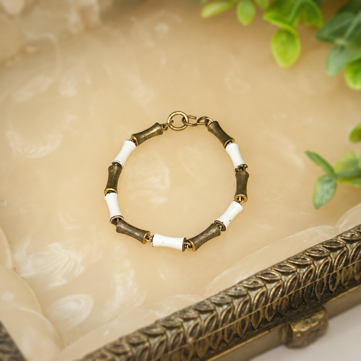White & Brass Tone Metal Link Doll Necklace • 16 Inch Fashion Doll Jewelry