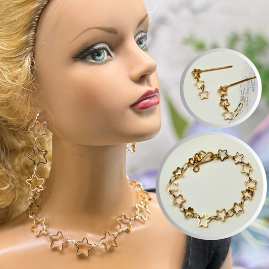 Open Work Gold Star Chain Doll Necklace & Earrings Set for 16 Inch Fashion Doll